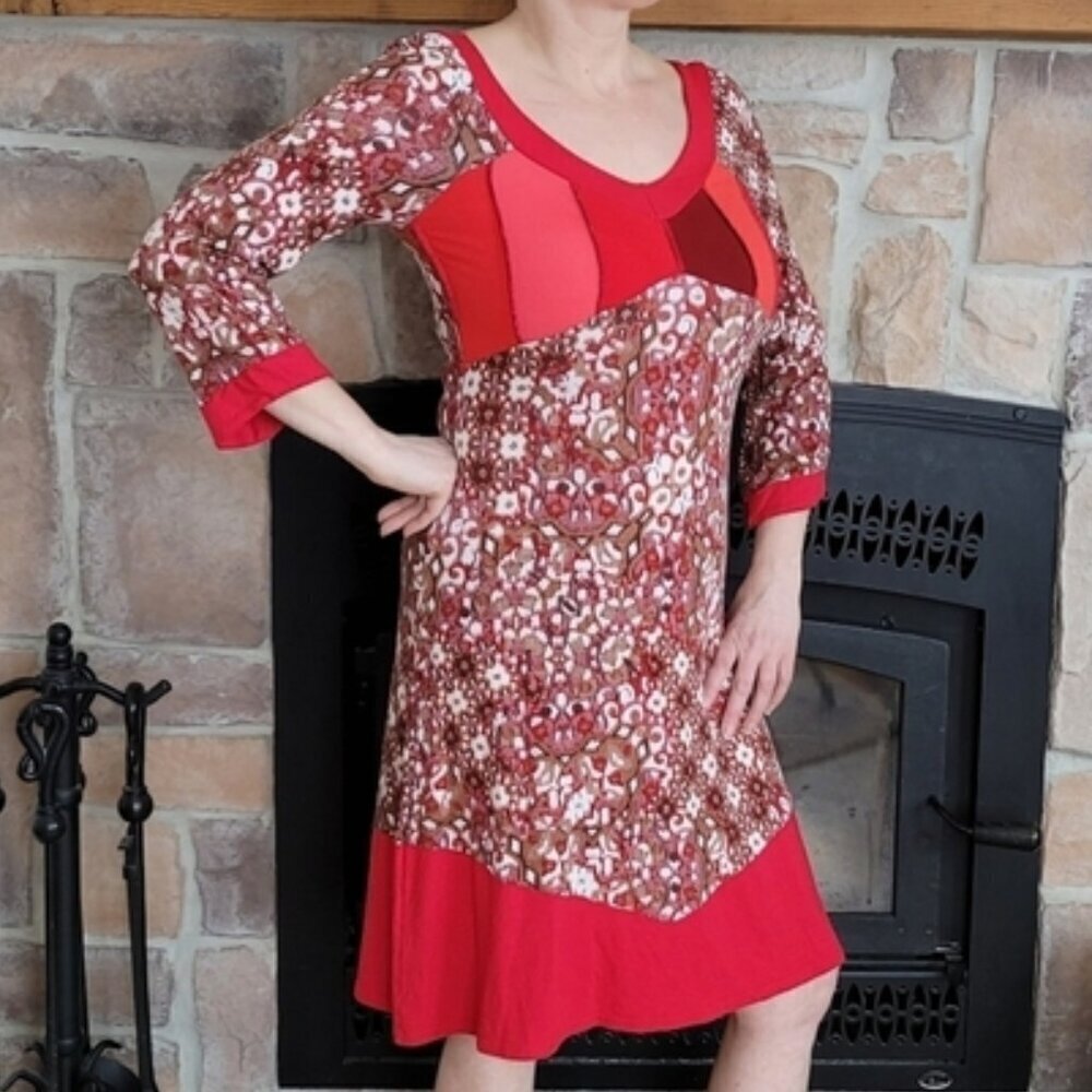 Fairy Fashion 🧵 MYCO ANNA Boho Red Midi Dress sz M - Picture 3 of 9